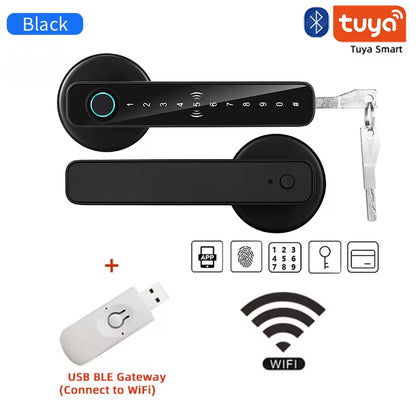 Smart Door Lock Handle Tuya Fingerprint Key Card Digital Door Lock Keypad Key Entry Electronic Lock Home House Apartment
