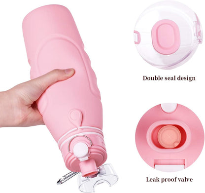 1L Collapsible Water Bottle BPA Free Portable Large Travel Mug Reusable Sports Bottle (35 Oz Pink)