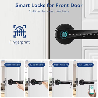 Smart Door Lock Handle Tuya Fingerprint Key Card Digital Door Lock Keypad Key Entry Electronic Lock Home House Apartment
