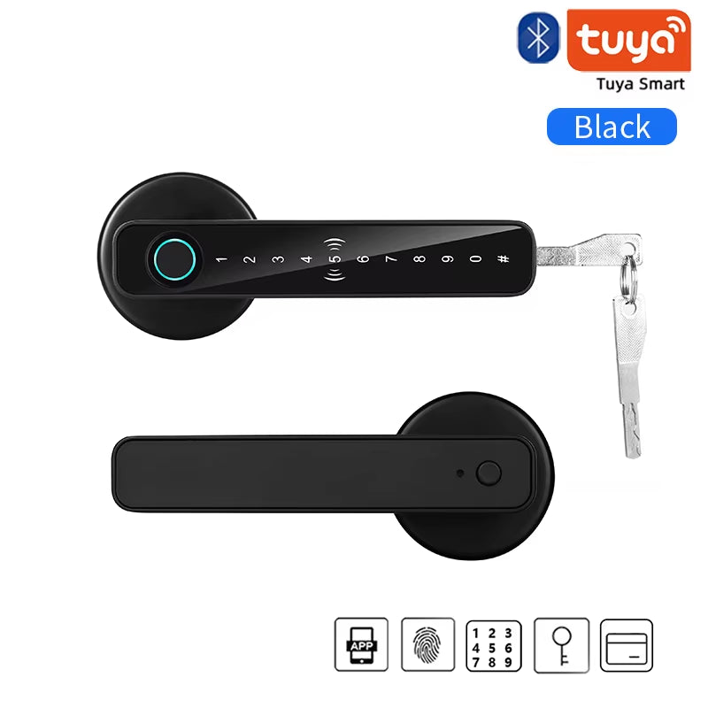Smart Door Lock Handle Tuya Fingerprint Key Card Digital Door Lock Keypad Key Entry Electronic Lock Home House Apartment