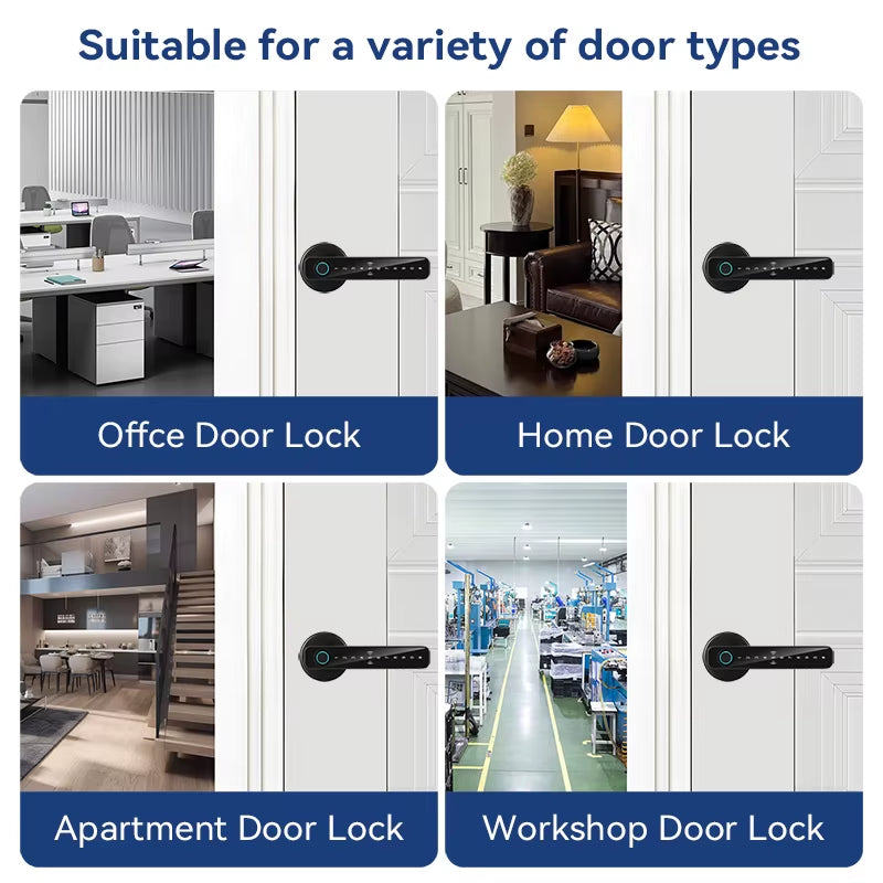 Smart Door Lock Handle Tuya Fingerprint Key Card Digital Door Lock Keypad Key Entry Electronic Lock Home House Apartment