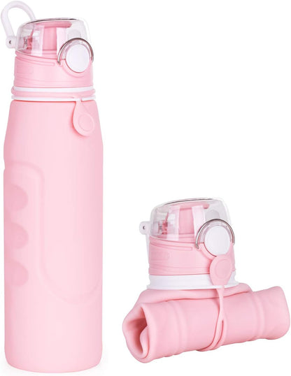 1L Collapsible Water Bottle BPA Free Portable Large Travel Mug Reusable Sports Bottle (35 Oz Pink)