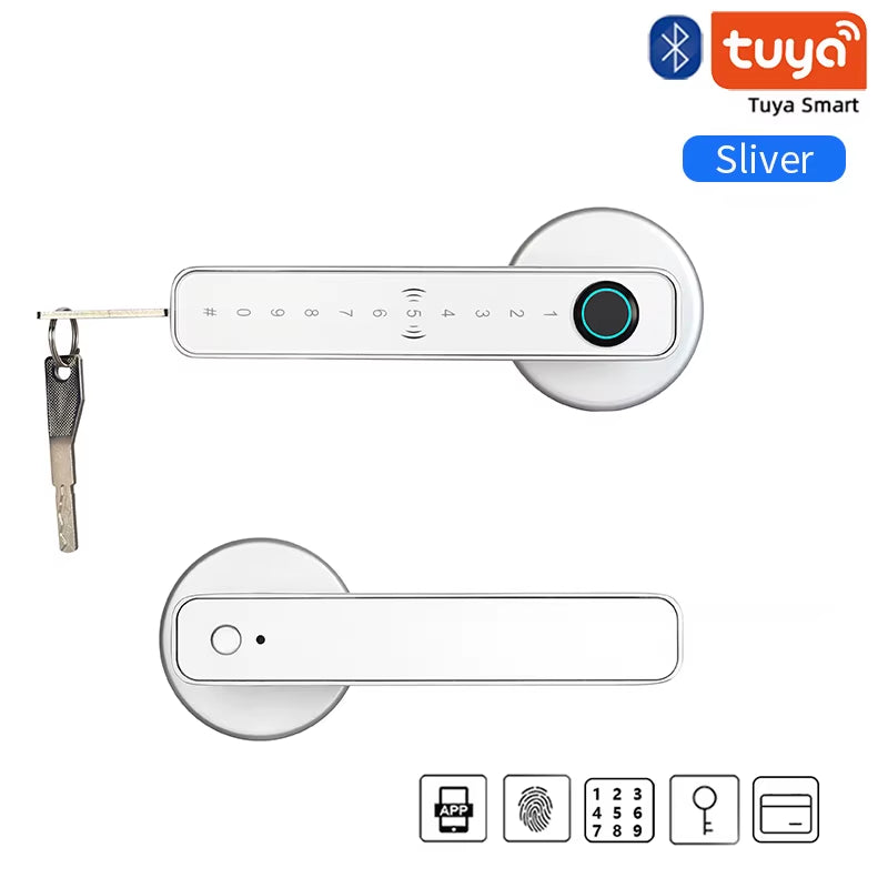 Smart Door Lock Handle Tuya Fingerprint Key Card Digital Door Lock Keypad Key Entry Electronic Lock Home House Apartment