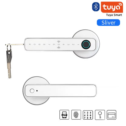 Smart Door Lock Handle Tuya Fingerprint Key Card Digital Door Lock Keypad Key Entry Electronic Lock Home House Apartment