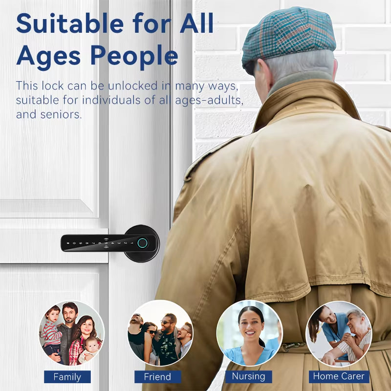 Smart Door Lock Handle Tuya Fingerprint Key Card Digital Door Lock Keypad Key Entry Electronic Lock Home House Apartment