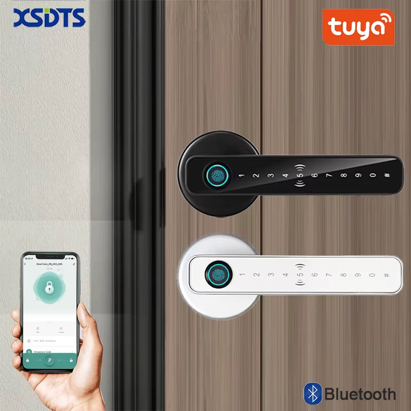 Smart Door Lock Handle Tuya Fingerprint Key Card Digital Door Lock Keypad Key Entry Electronic Lock Home House Apartment